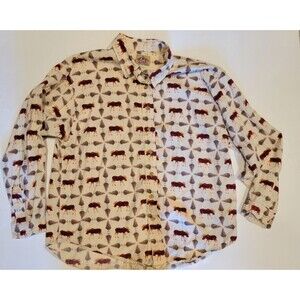 Barn Fly Authentic Design Men's L Cotton Woven Moose Print Embroidered Button-Up